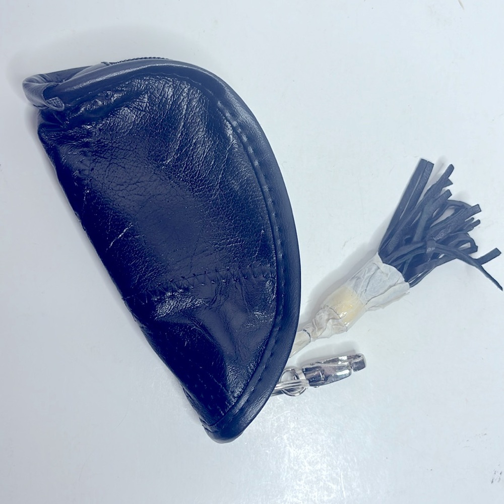 Vintage Black Leather Keychain Bag | Simple Clasp Zipper Bag | Travel Hide NEW - Picture 4 of 6